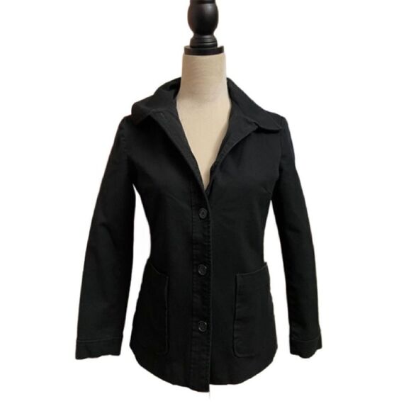 Black Lightweight Button Down Jacker w/ Silky Black Lining (Size: XS) - Picture 1 of 9